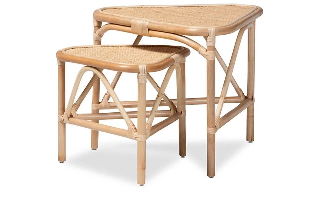 Alt view image 2 of 7 - Baxton Studio Jayden Modern Bohemian Natural Brown Finished Rattan 2-Piece End Table Set
