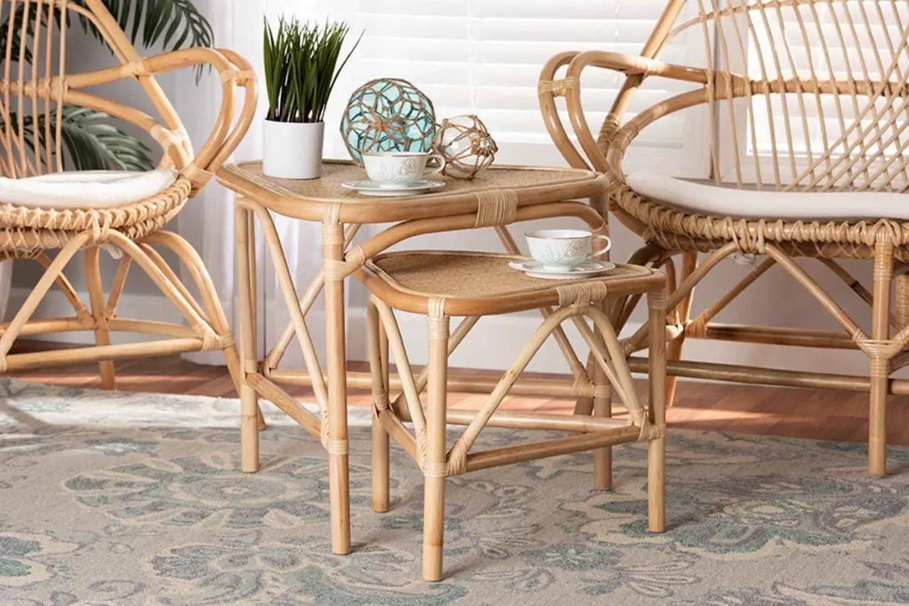 Alt view image 3 of 7 - Baxton Studio Jayden Modern Bohemian Natural Brown Finished Rattan 2-Piece End Table Set