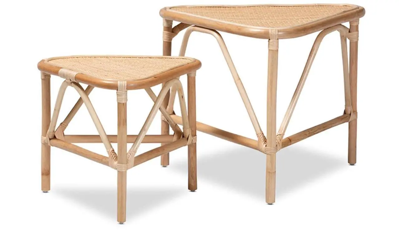 Main image of Baxton Studio Jayden Modern Bohemian Natural Brown Finished Rattan 2-Piece End Table Set