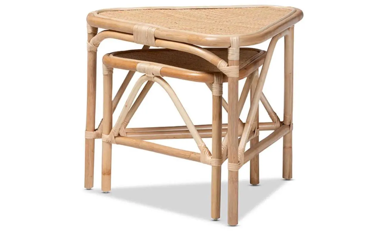 Alt view image 5 of 7 - Baxton Studio Jayden Modern Bohemian Natural Brown Finished Rattan 2-Piece End Table Set