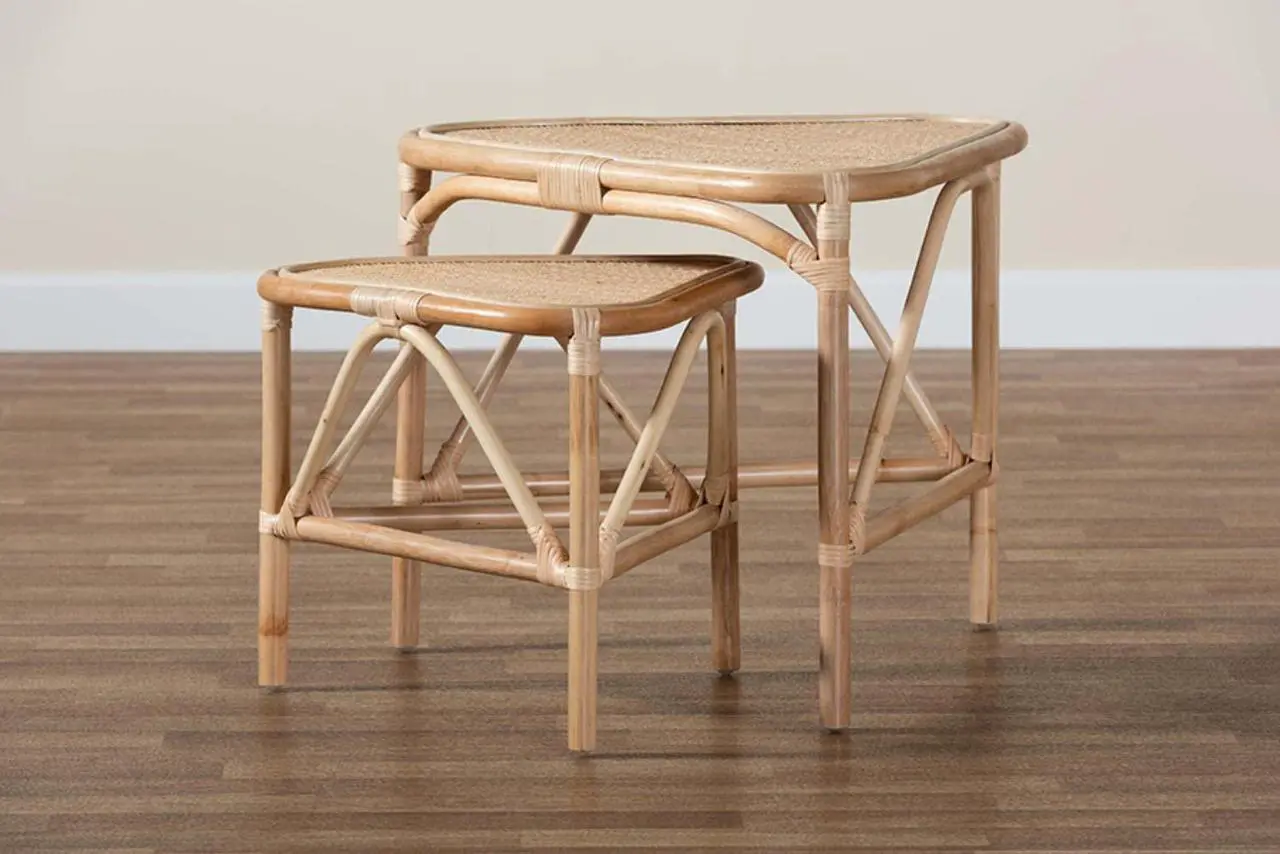 Alt view image 4 of 7 - Baxton Studio Jayden Modern Bohemian Natural Brown Finished Rattan 2-Piece End Table Set