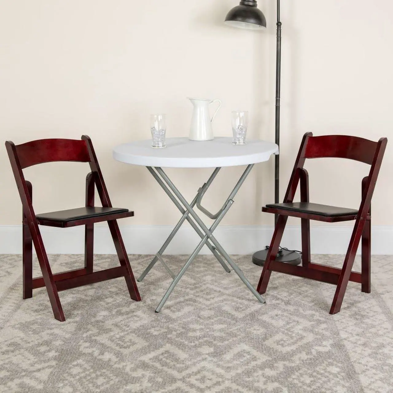 Alt view image 19 of 20 - 2 Pack HERCULES Series Mahogany Wood Folding Chair with Vinyl Padded Seat
