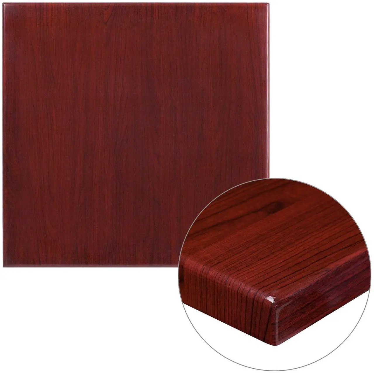Alt view image 6 of 6 - 30'' Square High-Gloss Mahogany Resin Table Top with 2'' Thick Drop-Lip