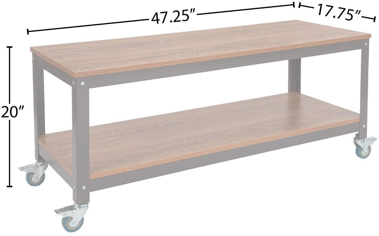 Alt view image 11 of 12 - Flash Furniture Livingston Collection TV Stand with Metal Wheels, Brown Oak Wood Grain Finish