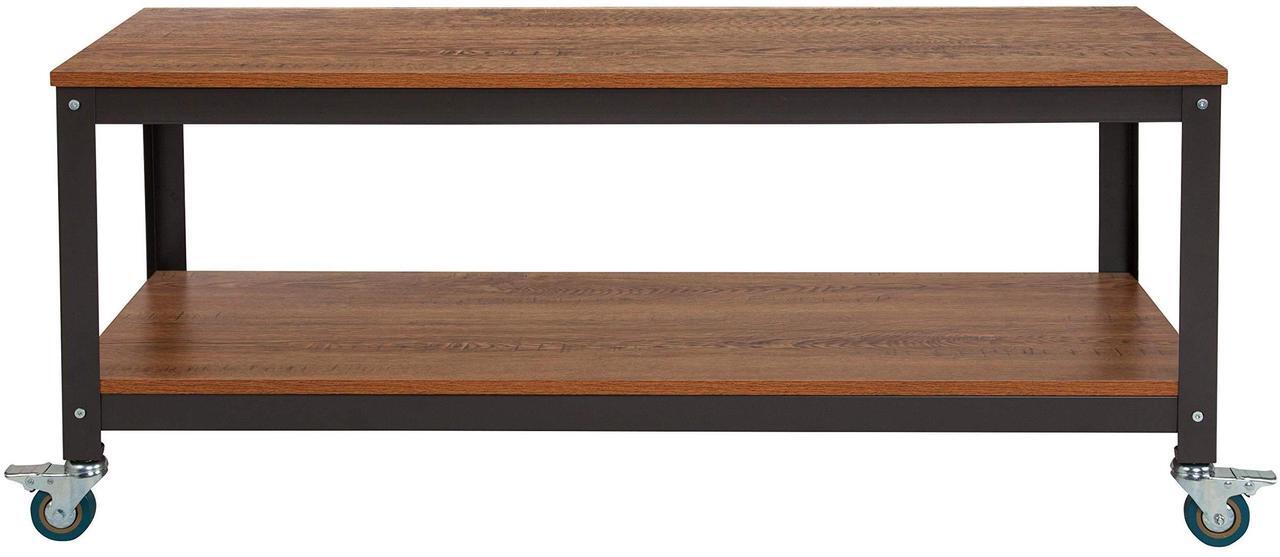 Alt view image 12 of 12 - Flash Furniture Livingston Collection TV Stand with Metal Wheels, Brown Oak Wood Grain Finish