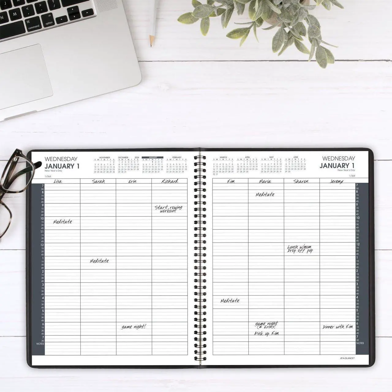 Alt view image 2 of 7 - 2025 AT-A-GLANCE® 8-Person Daily Appointment Book, 2-Volume Set, 8-1/2" x 11", Black, January To December, 7021205