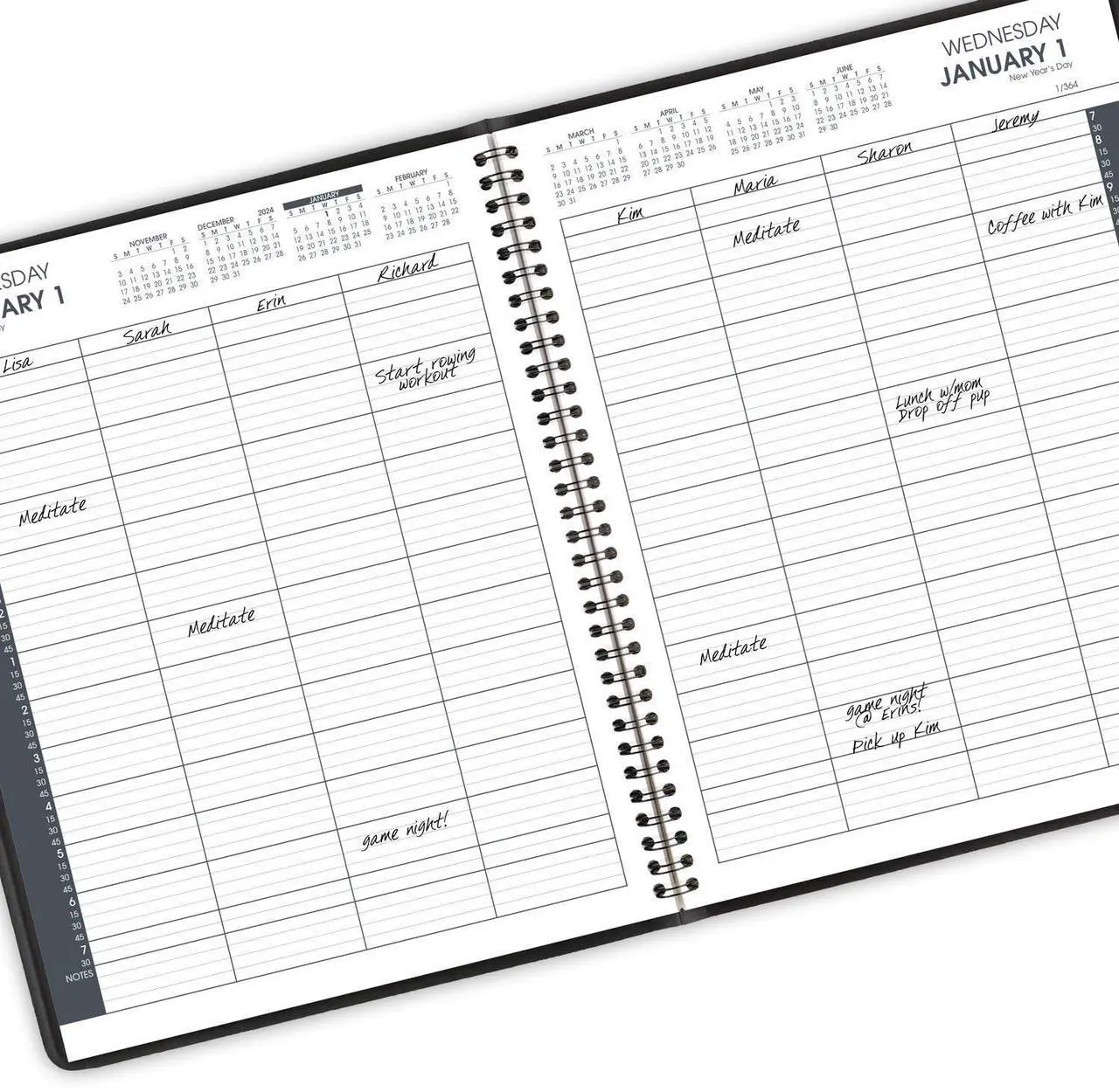 Alt view image 4 of 7 - 2025 AT-A-GLANCE® 8-Person Daily Appointment Book, 2-Volume Set, 8-1/2" x 11", Black, January To December, 7021205