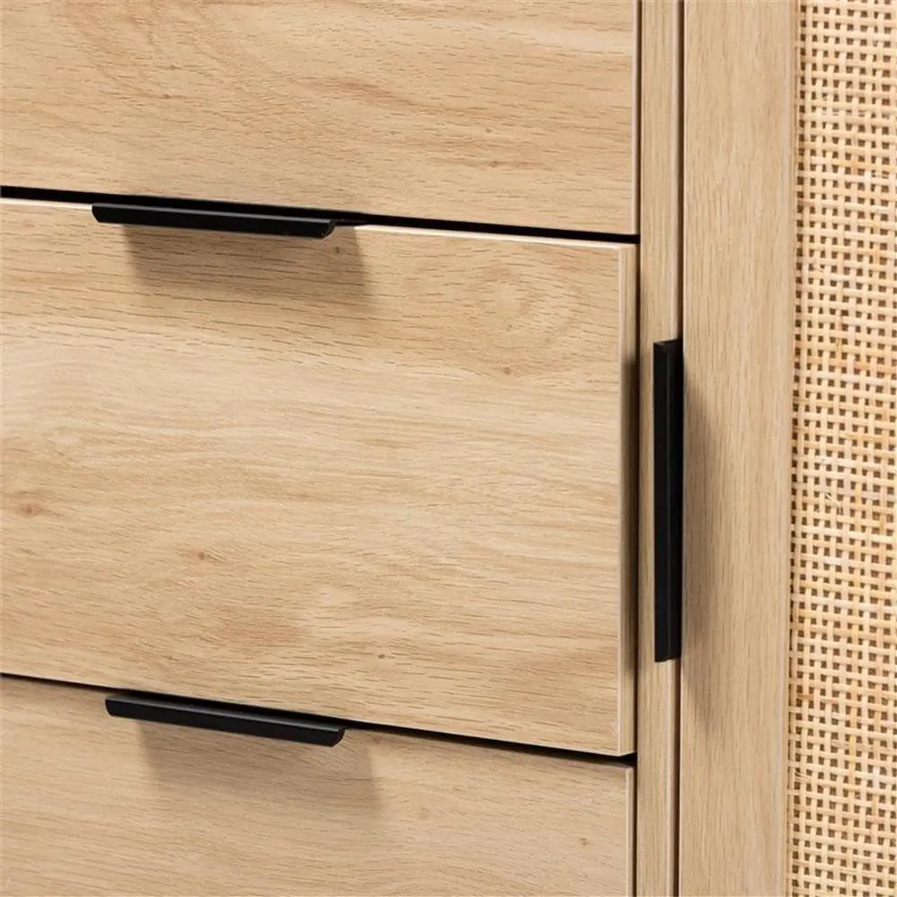 Alt view image 18 of 20 - Baxton Studio Harrison Mid-Century Modern Natural Brown Finished Wood and Natural Rattan 3-Drawer Sideboard