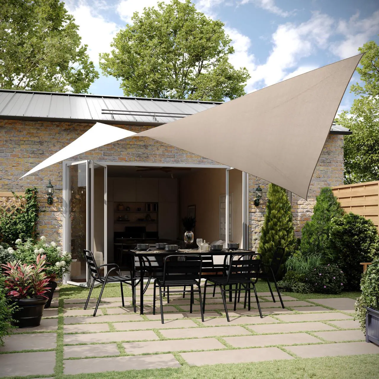 Main image of Flash Furniture Palmetto Rectangle Sun Sail Canopy, Recycled HDPE with Reinforced Edges, Stainless Steel D Rings, Included 5 FT Nylon Attachment Ropes, 20 FT, Sand