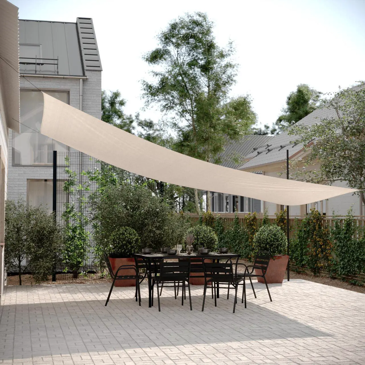 Alt view image 4 of 7 - Flash Furniture Palmetto Rectangle Sun Sail Canopy, Recycled HDPE with Reinforced Edges, Stainless Steel D Rings, Included 5 FT Nylon Attachment Ropes, 20 FT, Sand