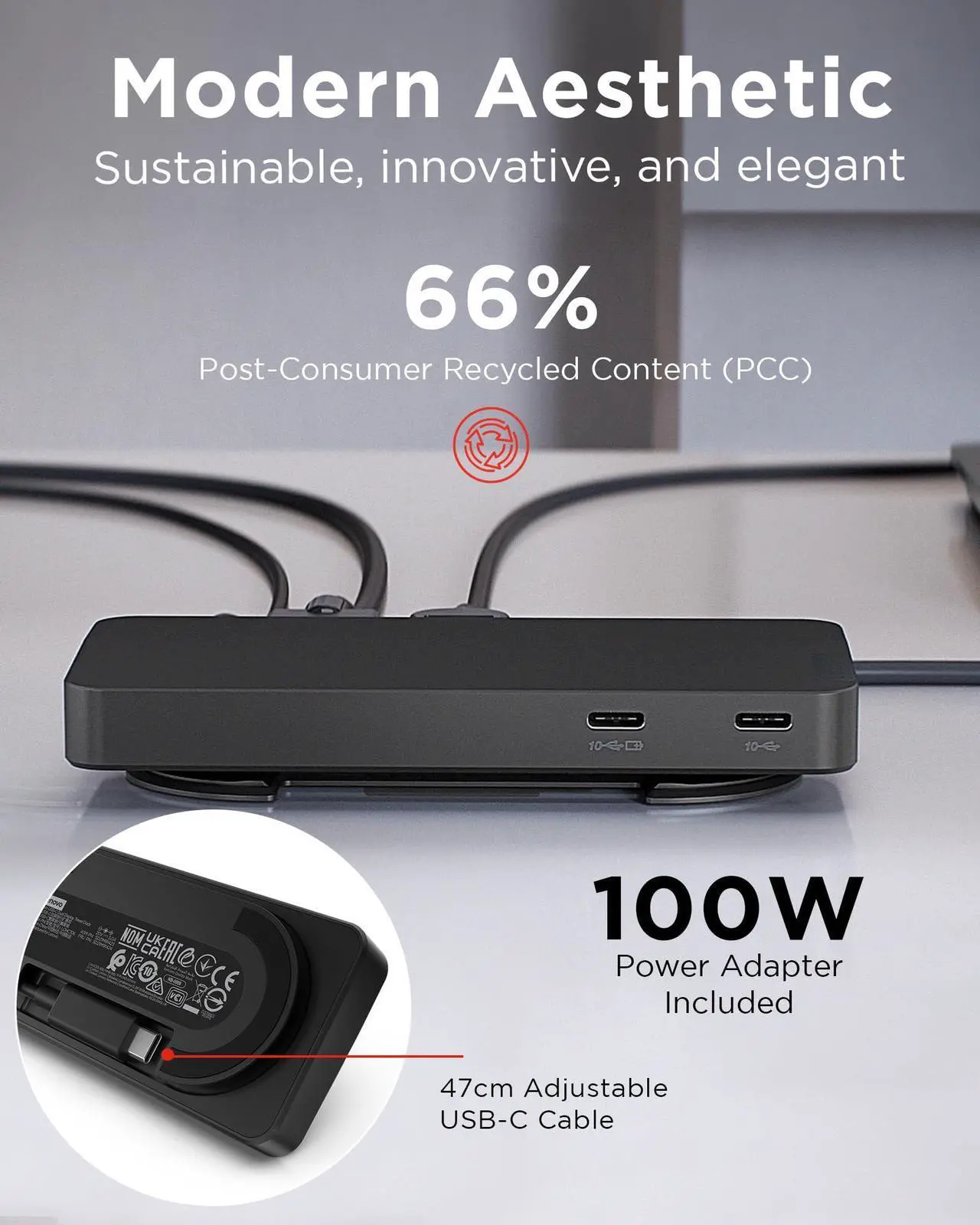 Alt view image 20 of 20 - Lenovo USB-C Dual Display Travel Dock with Adapter