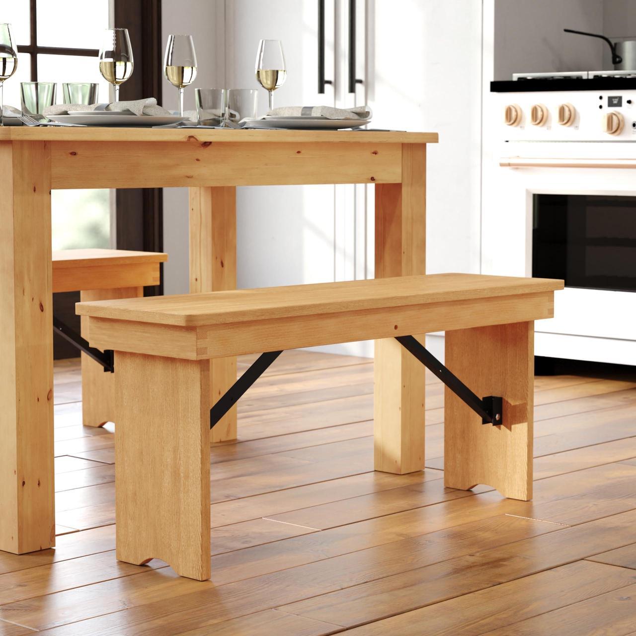 Alt view image 3 of 7 - Flash Furniture HERCULES 40" x 12" Folding Farm Bench, Solid Pine Entryway Bench in Light Natural