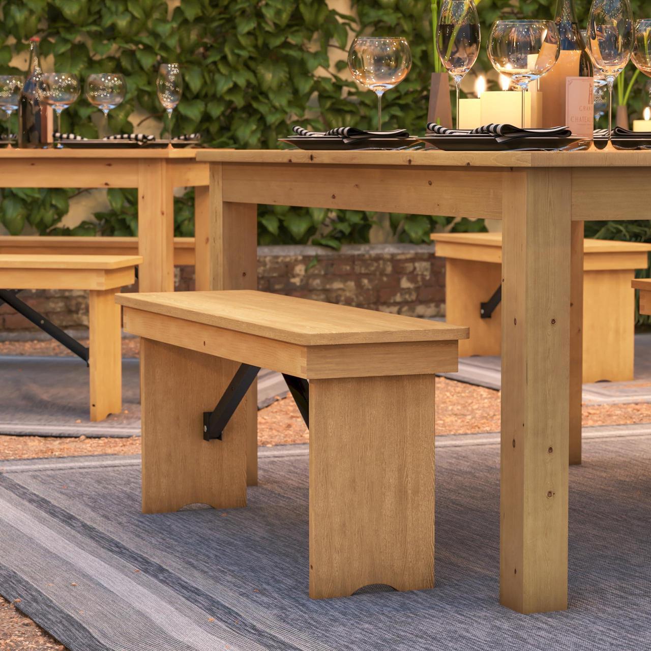 Alt view image 7 of 7 - Flash Furniture HERCULES 40" x 12" Folding Farm Bench, Solid Pine Entryway Bench in Light Natural