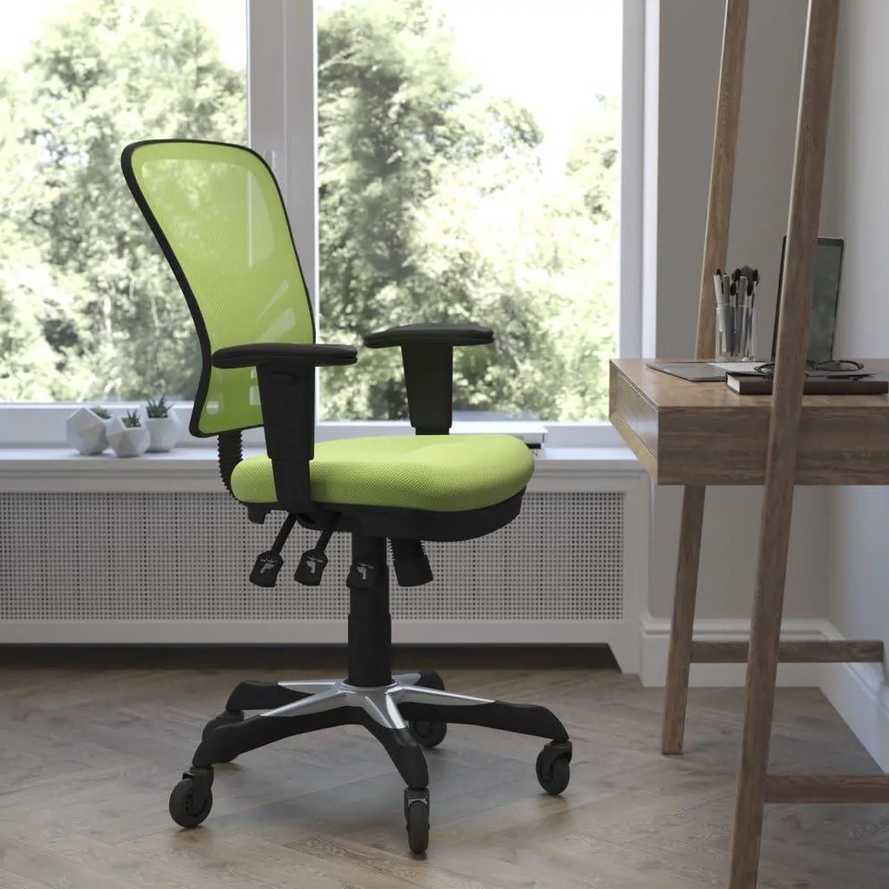 Alt view image 17 of 20 - Flash Furniture Nicholas Ergonomic Mesh Swivel Executive Office Chair with Transparent Roller Wheels Green (HL0001GNRLB)