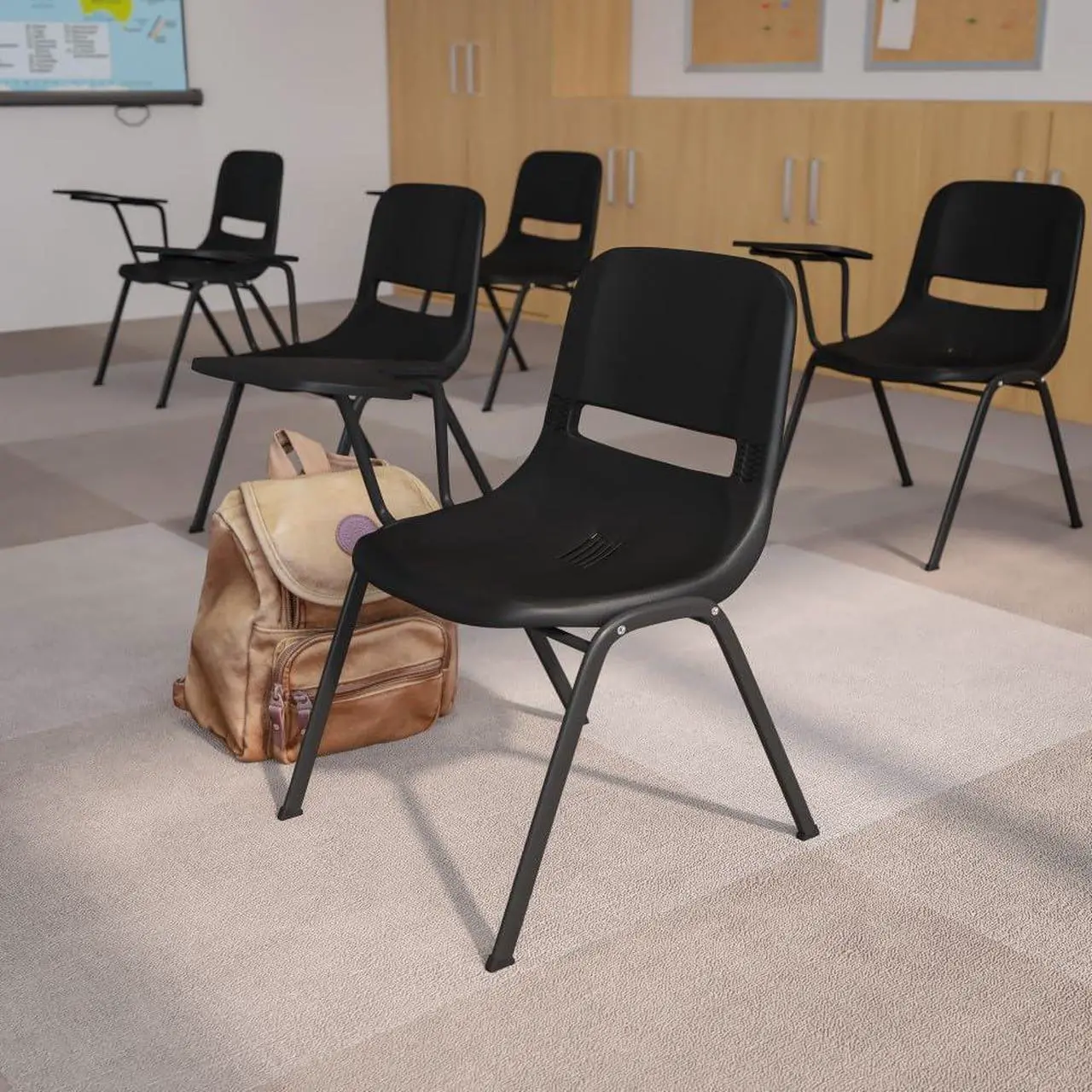 Alt view image 14 of 17 - Black Ergonomic Shell Chair with Right Handed Flip-Up Tablet Arm
