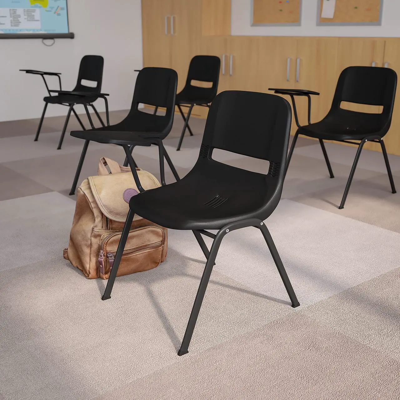 Alt view image 16 of 17 - Black Ergonomic Shell Chair with Right Handed Flip-Up Tablet Arm