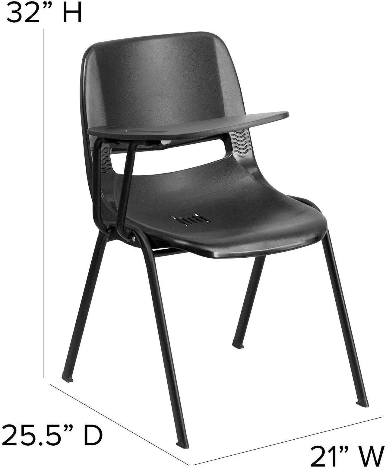 Alt view image 17 of 17 - Black Ergonomic Shell Chair with Right Handed Flip-Up Tablet Arm