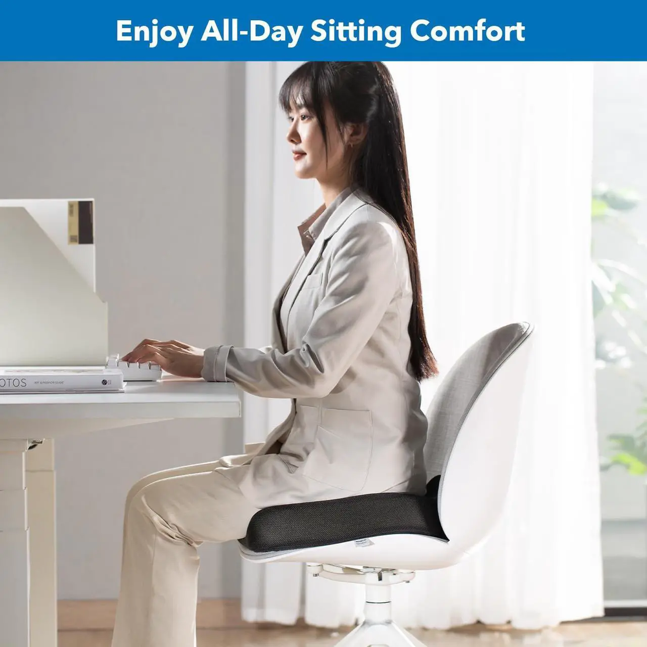 Alt view image 6 of 7 - Mount-It! Office Seat Cushion, Premium Comfort Chair Lumbar Support, Memory Foam, Gel Filling, Ergonomic for Car, Desk, Back Hip Butt Tailbone Relief, Sciatica Cushions Washable Cover in Black