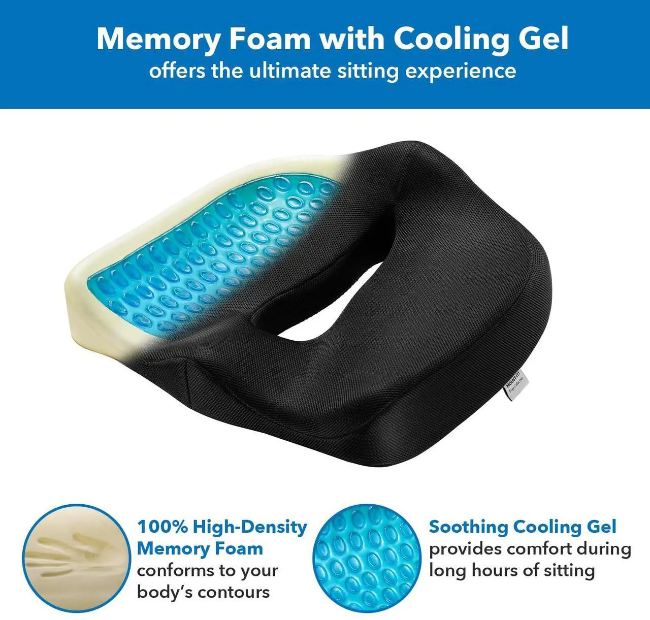 Alt view image 7 of 7 - Mount-It! Office Seat Cushion, Premium Comfort Chair Lumbar Support, Memory Foam, Gel Filling, Ergonomic for Car, Desk, Back Hip Butt Tailbone Relief, Sciatica Cushions Washable Cover in Black