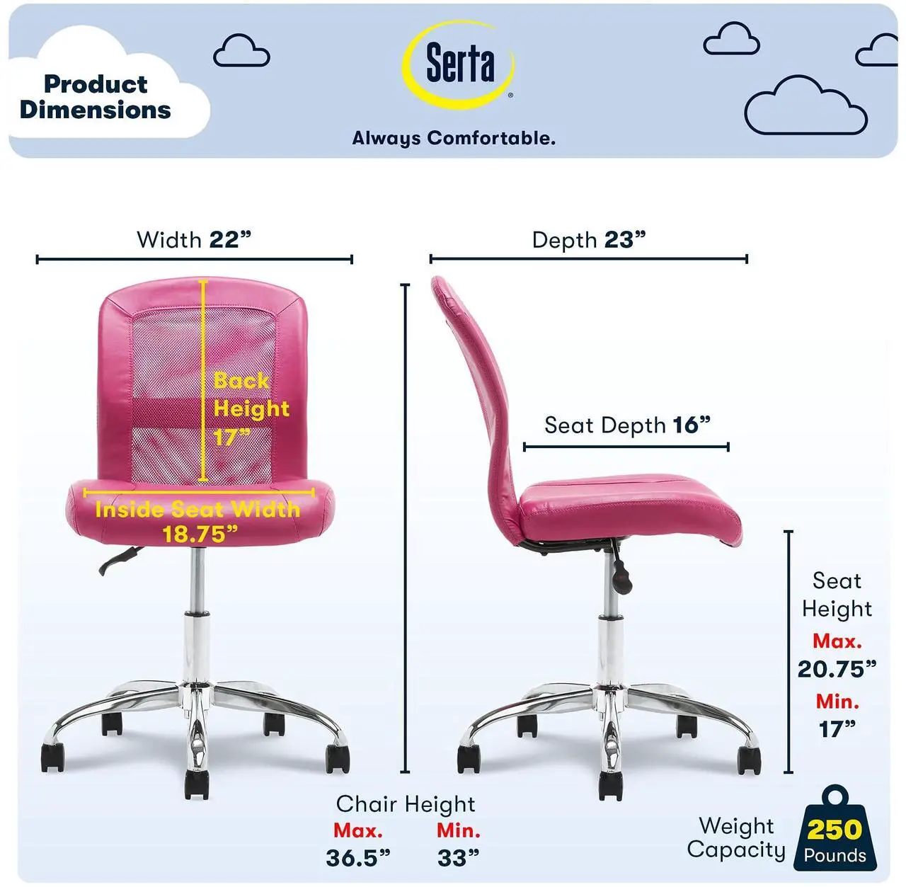 Alt view image 4 of 7 - Serta Essentials Computer Chair, Teamwork Pink Faux Leather and Mesh