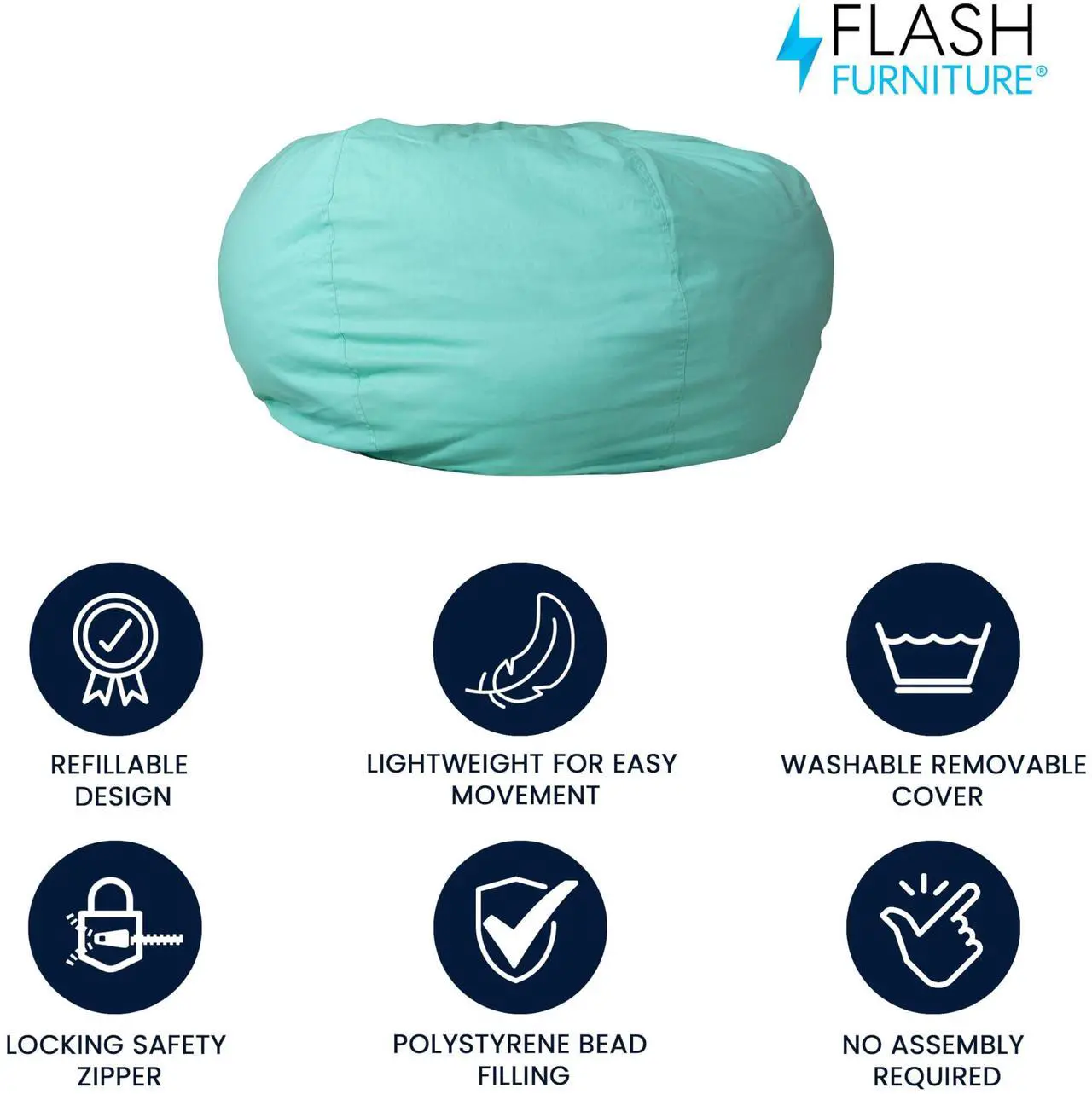 Alt view image 12 of 16 - Oversized Solid Mint Green Refillable Bean Bag Chair for All Ages