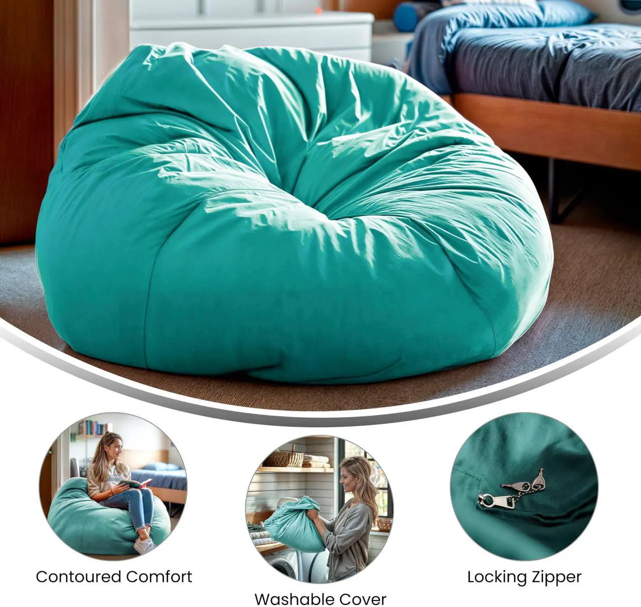 Alt view image 14 of 16 - Oversized Solid Mint Green Refillable Bean Bag Chair for All Ages