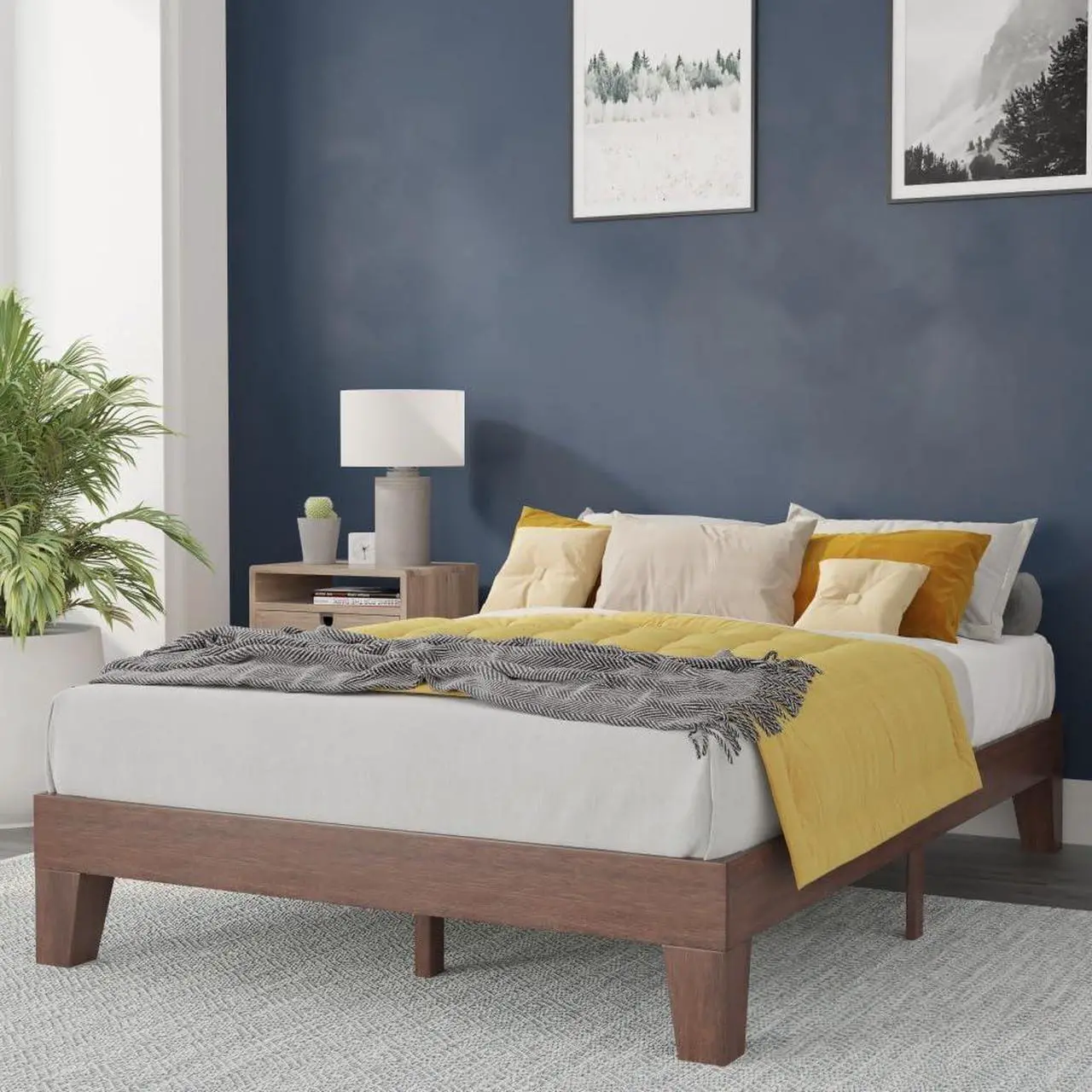 Alt view image 20 of 20 - Evelyn Walnut Finish Solid Wood Full Platform Bed, No Box Spring Required