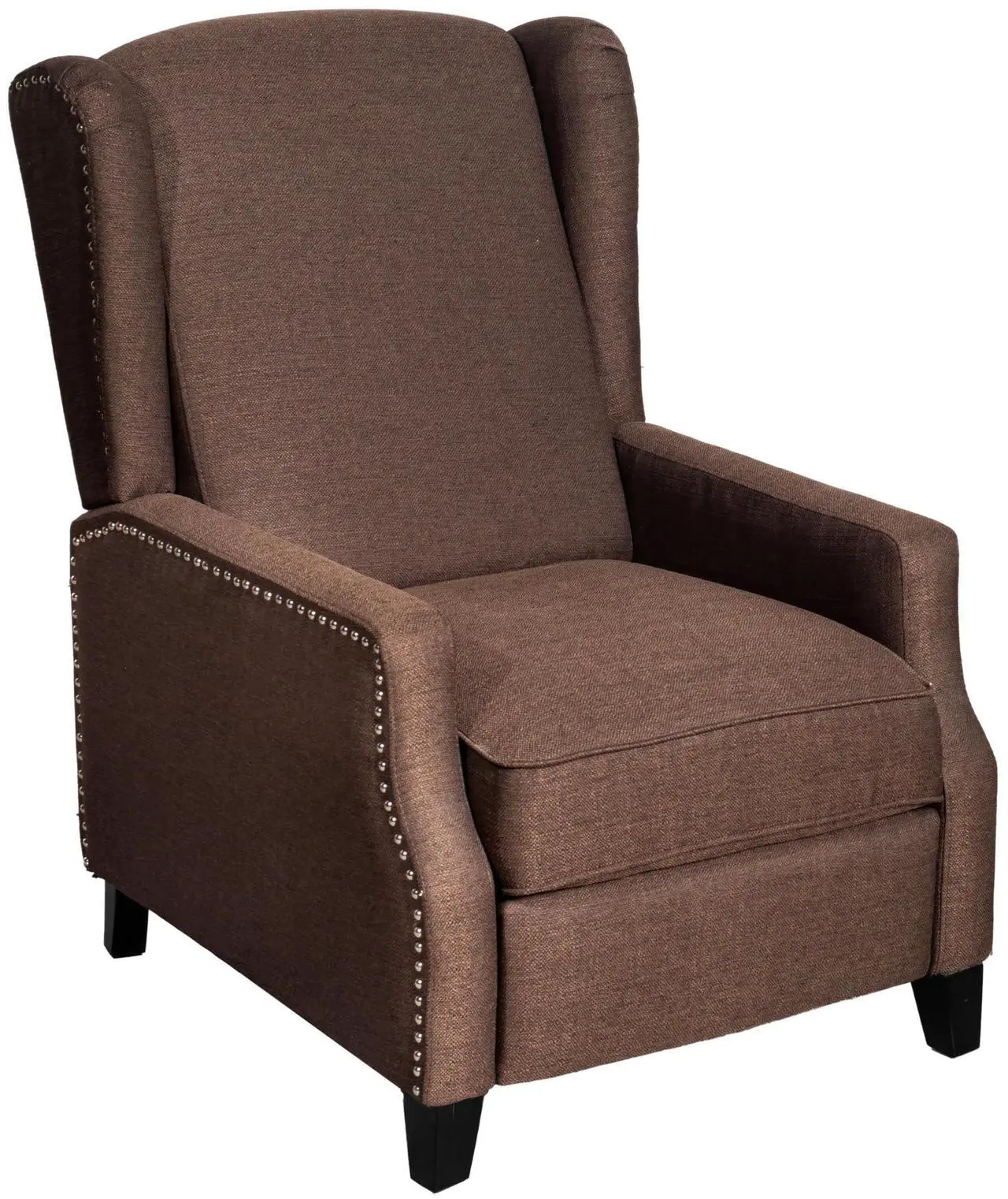 Alt view image 2 of 7 - Flash Furniture Prescott Slim Wingback Recliner Chair - Traditional Push Back Recliner - Brown Polyester Fabric with Accent Nail Trim - Pocket Spring Seat