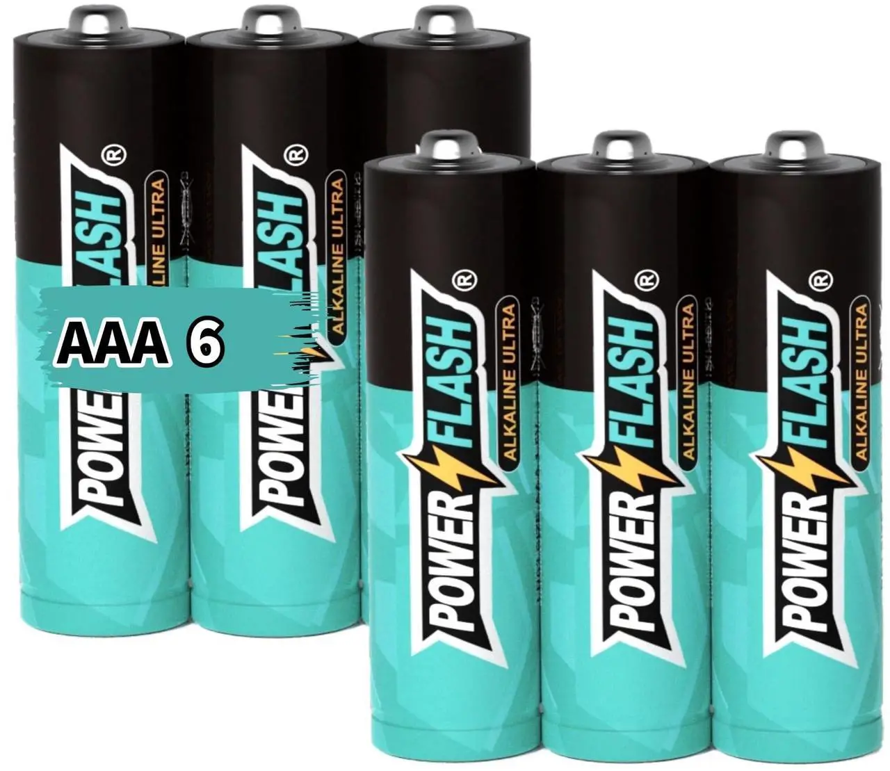 Main image of POWER FLASH Alkaline AAA 6 Batteries 1.5V long lasting batteries are ideal for use in high tech devices, clocks, remotes, and other household devices.