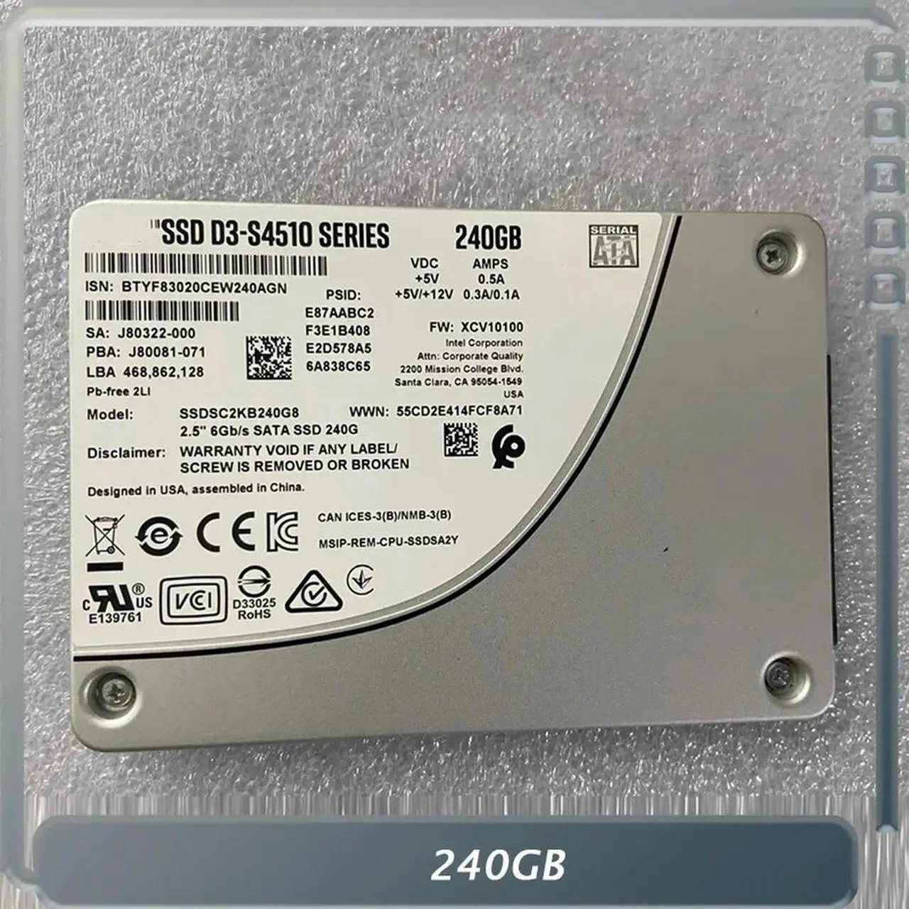 Alt view image 3 of 3 - 240GB For SSDSC2KB240G8 D3-S4510 6Gb/S SATA SSD 240G
