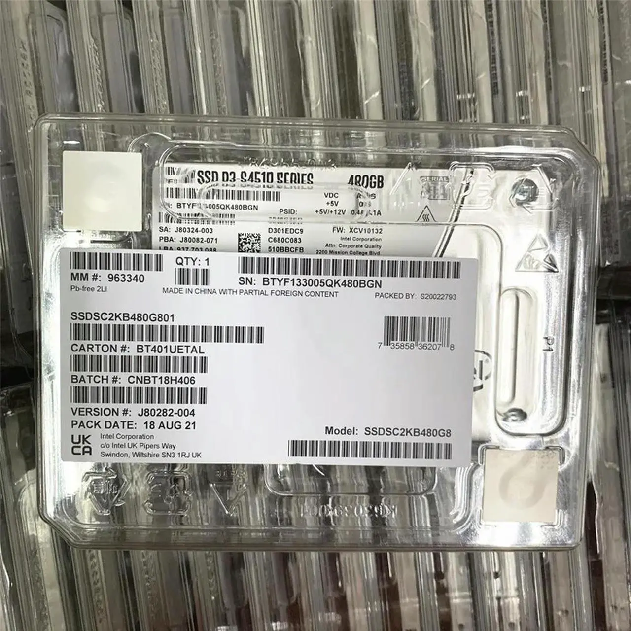 Main image of 240GB For SSDSC2KB240G8 D3-S4510 6Gb/S SATA SSD 240G