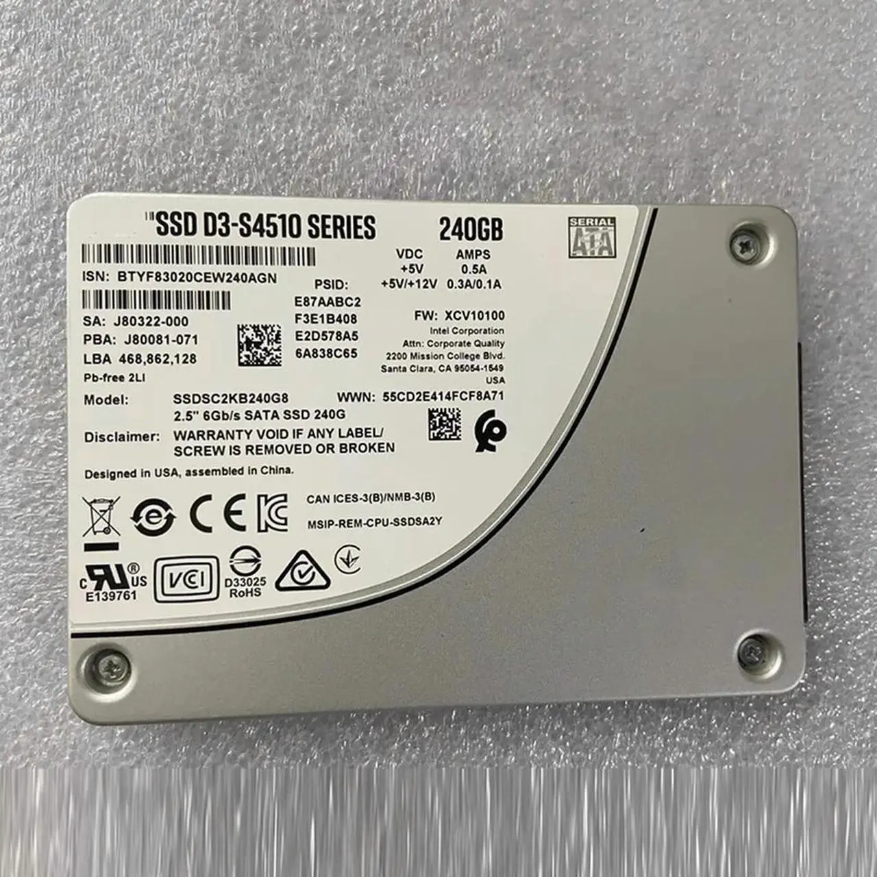 Alt view image 2 of 3 - 240GB For SSDSC2KB240G8 D3-S4510 6Gb/S SATA SSD 240G