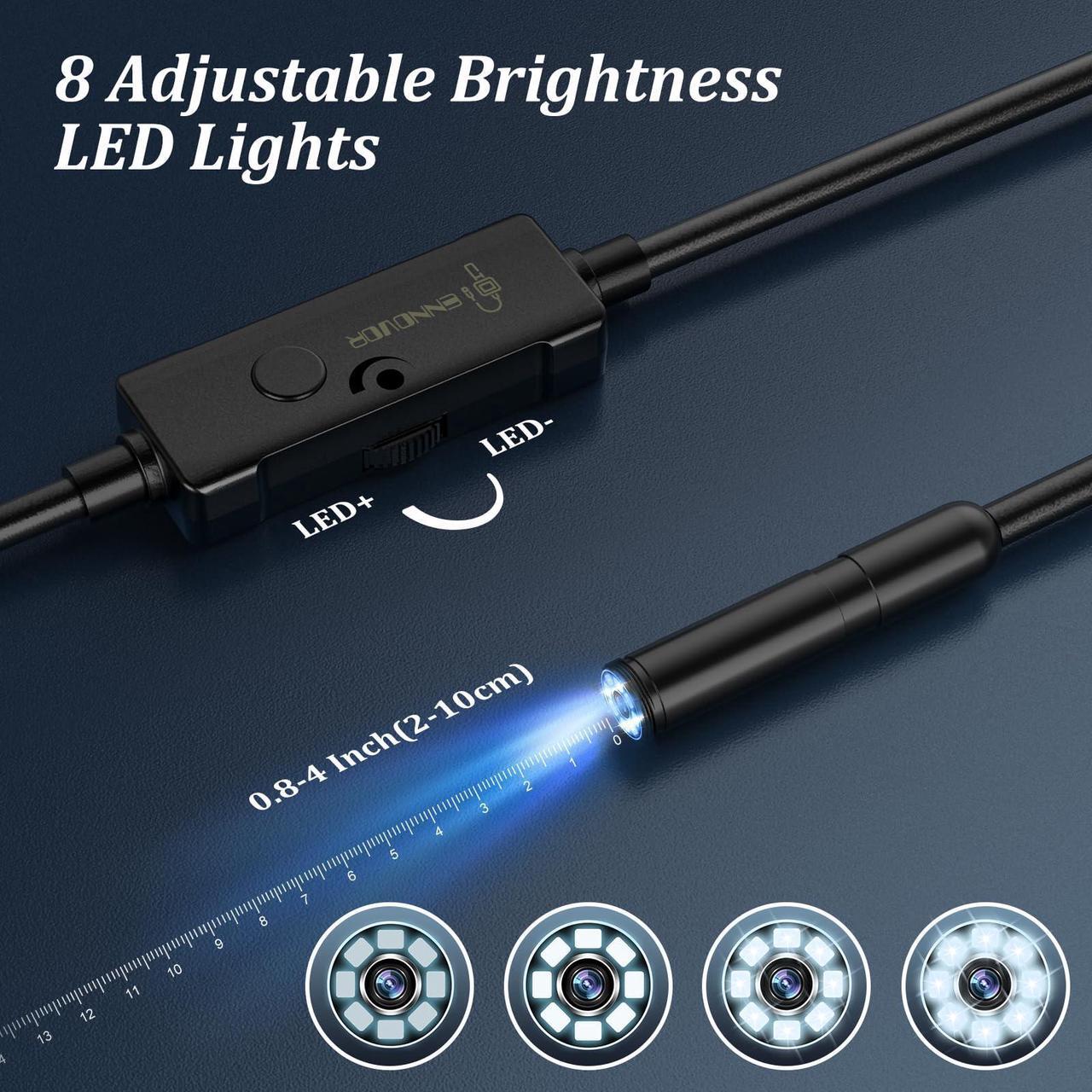 Alt view image 5 of 7 - Endoscope Camera with Light, 1920P HD Borescope Camera with 8 Adjustable LED Lights, 32.8ft Semi-Rigid Snake Camera with Light, IP67 Waterproof 7.9mm Inspection Camera for iOS and Android