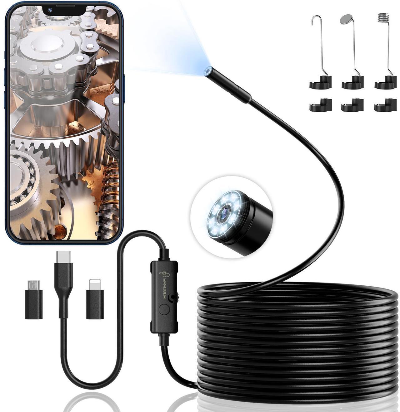 Main image of Endoscope Camera with Light, 1920P HD Borescope Camera with 8 Adjustable LED Lights, 16.4ft Semi-Rigid Snake Camera with Light, IP67 Waterproof 7.9mm Inspection Camera for iOS and Android