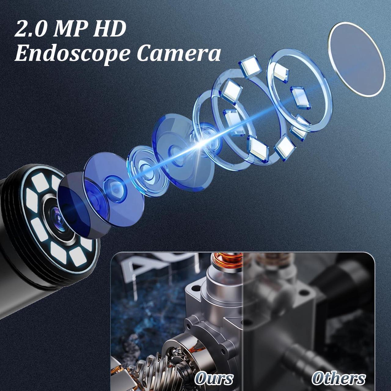 Alt view image 2 of 7 - Endoscope Camera with Light, 1920P HD Borescope Camera with 8 Adjustable LED Lights, 16.4ft Semi-Rigid Snake Camera with Light, IP67 Waterproof 7.9mm Inspection Camera for iOS and Android