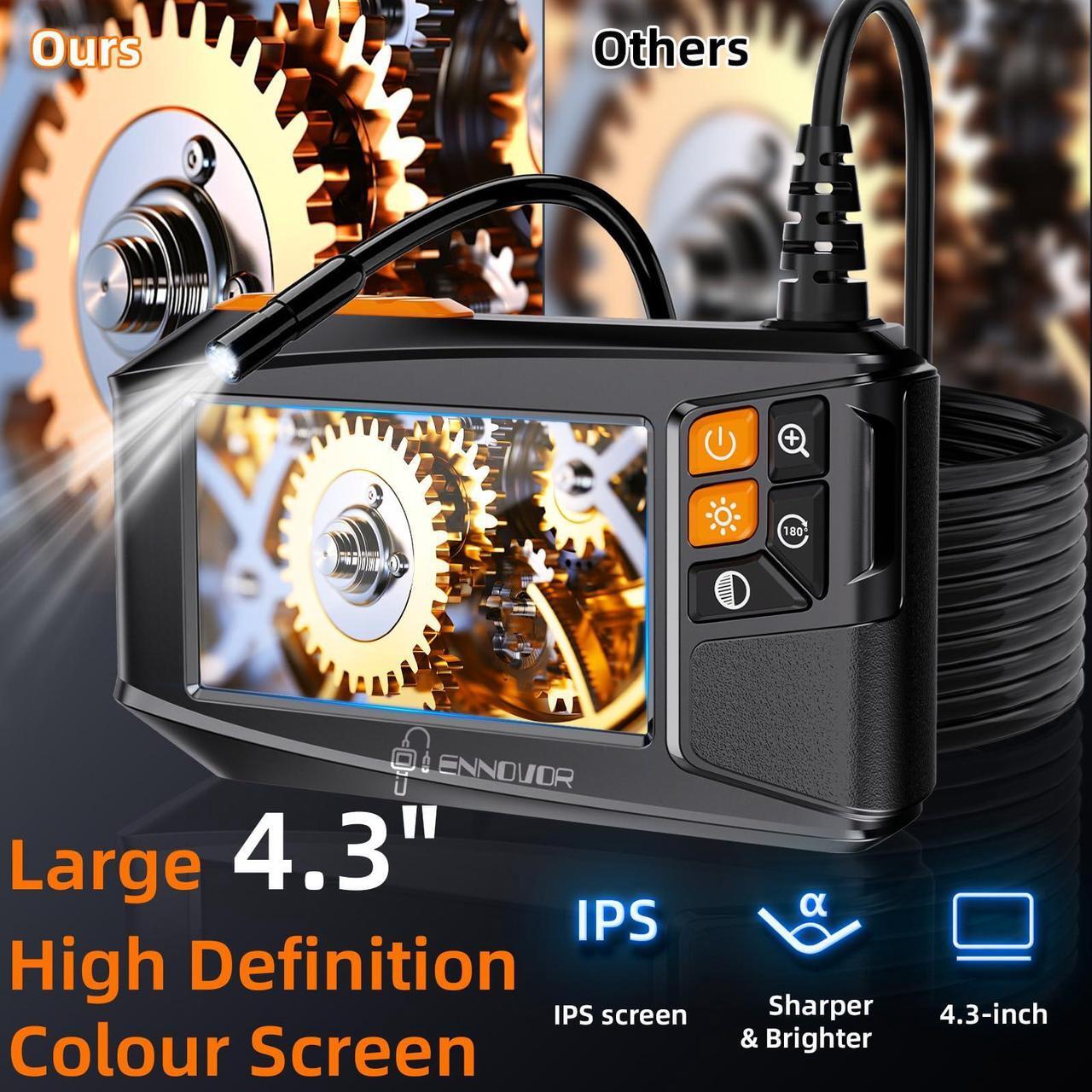 Alt view image 2 of 7 - Endoscope Camera with Light, 1920P HD 4.3" Display Borescope Camera with 8 Adjustable LED Lights, 16.5ft Semi-Rigid Snake Camera with Light, IP67 Waterproof Inspection Camera, Cool Gadgets for Men