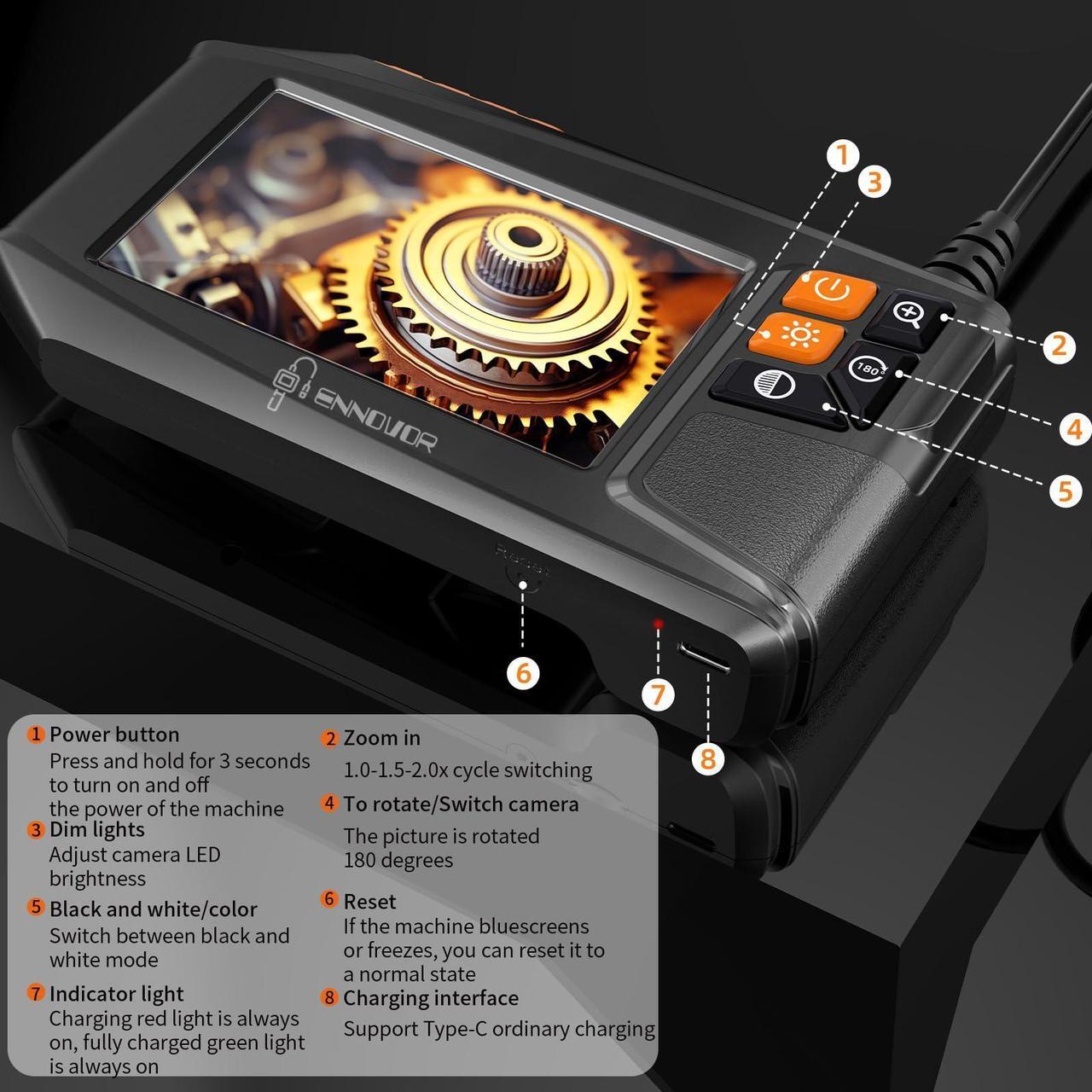 Alt view image 7 of 7 - Endoscope Camera with Light, 1920P HD 4.3" Display Borescope Camera with 8 Adjustable LED Lights, 16.5ft Semi-Rigid Snake Camera with Light, IP67 Waterproof Inspection Camera, Cool Gadgets for Men