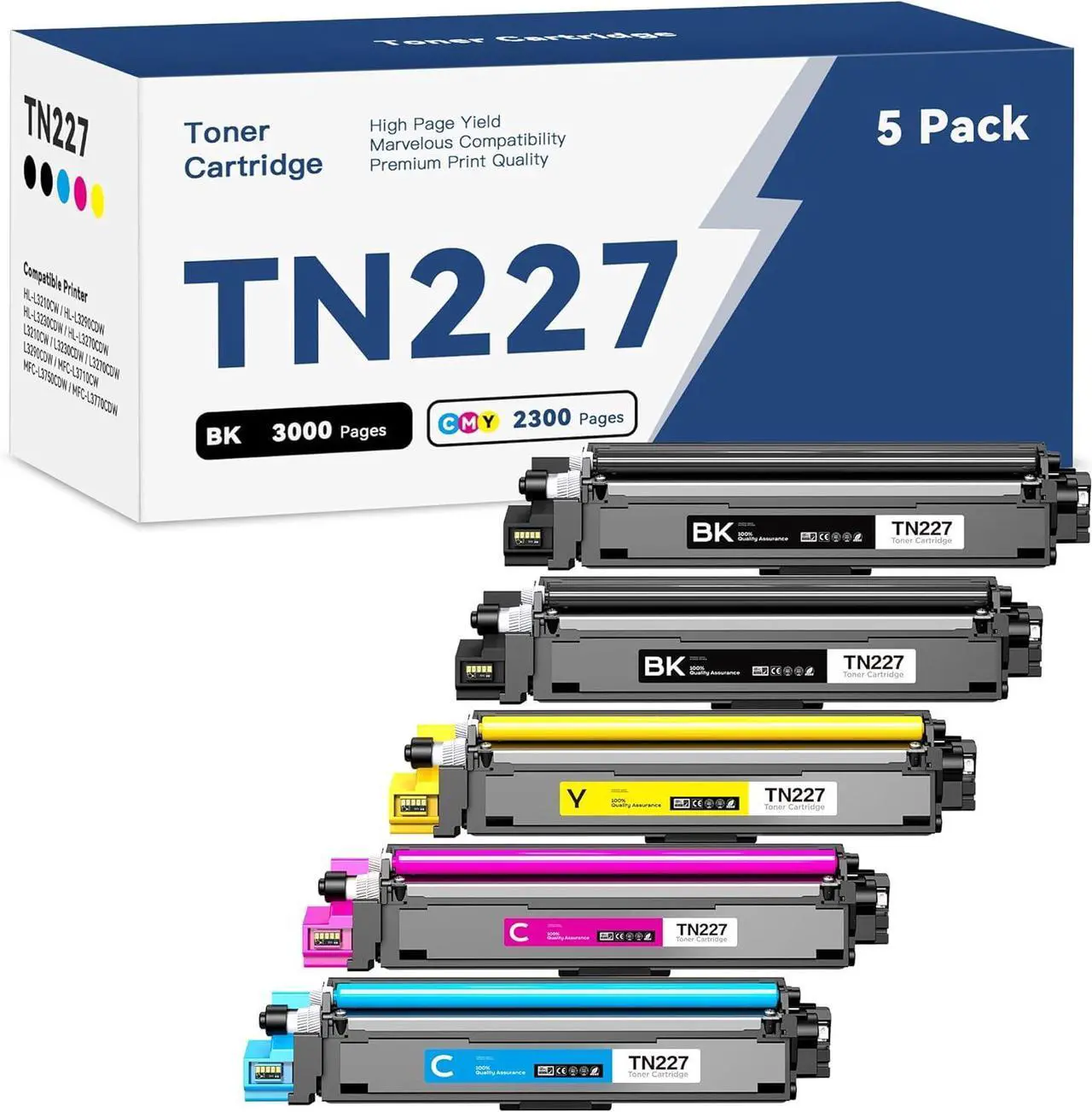 Main image of Ennovor TN227 Toner Cartridge High Yield Replacement for Brother TN-227 TN223 TN 227BK 227C 227M 227Y to Work with Brother HL-L3270CDW MFC-L3770CDW HL-L3290CDW MFC-L3750CDW HL-L3210CW Printer (5 Pack)