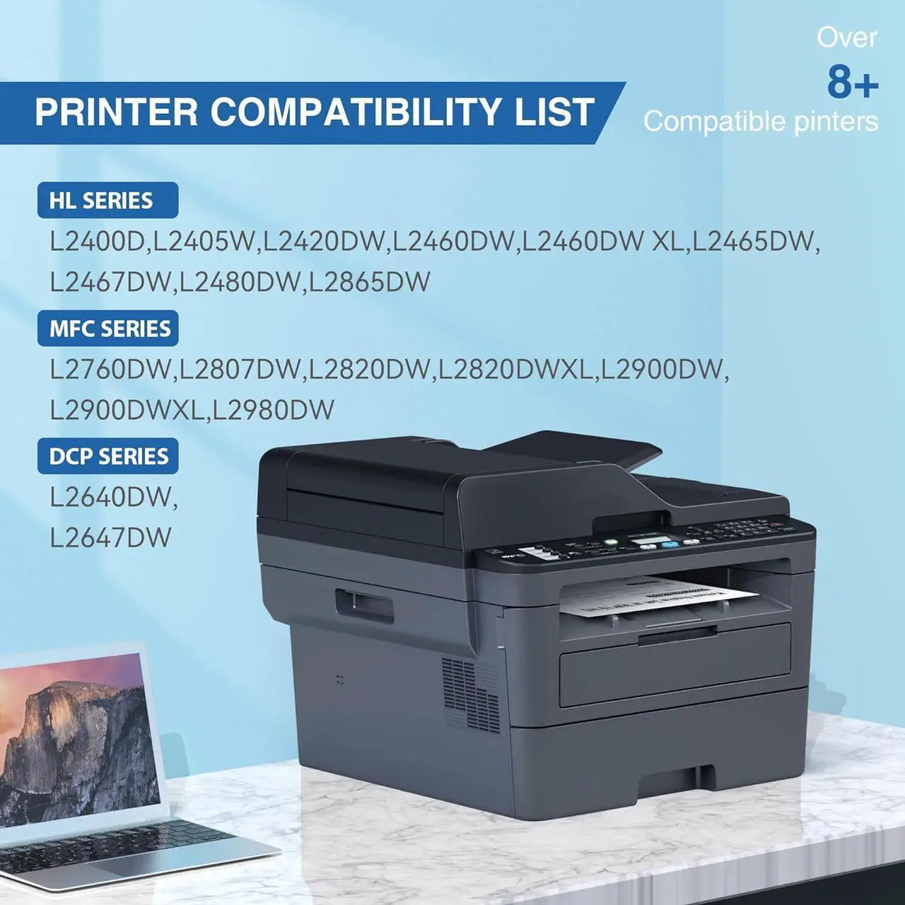 Alt view image 2 of 7 - Ennovor Compatible TN830XL Toner Replacement for Brother TN830XL TN830 XL Toner use with HL-L2460DW HL-L2405W HL-L2480DW HL-L2400D MFC-L2820DW MFC-L2820DW XL DCP-L2640DW Printer (2 Pack Black)