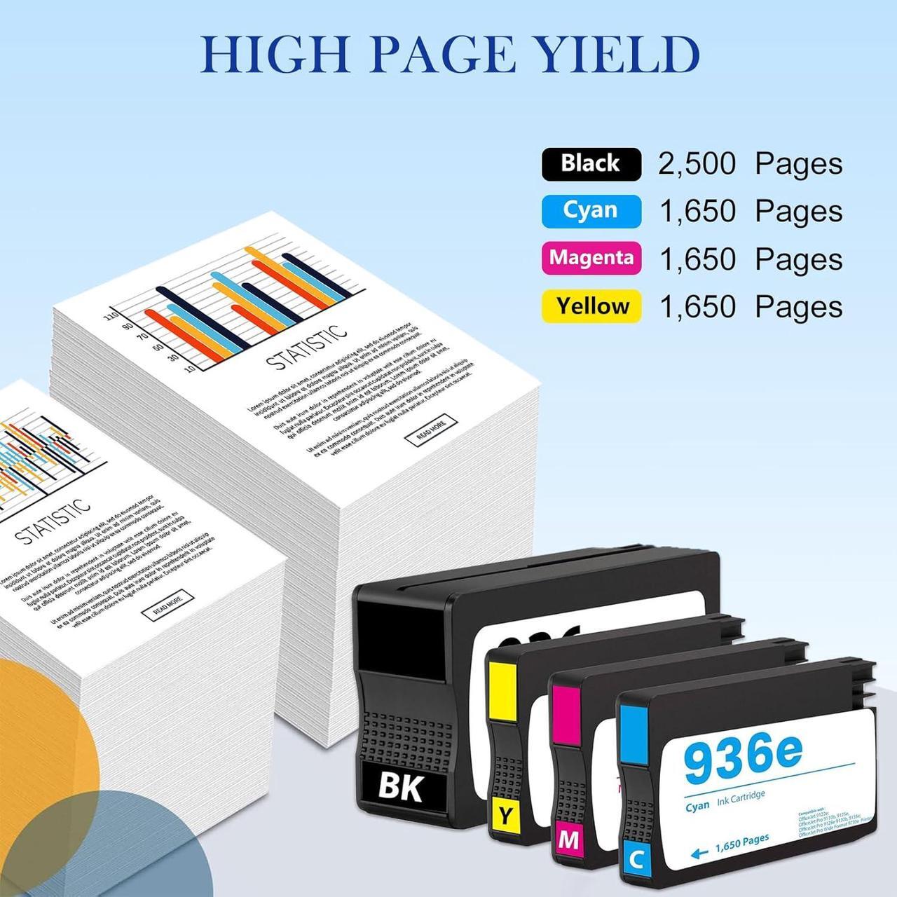Alt view image 4 of 6 - Ennovor 936e Ink Cartridge (with Chip) Combo 4-Pack Compatible for HP 936e 936 Ink Cartridges for OfficeJet Pro 9125e 9135e 9128e 9122e 9130b Wide Format 9730 9730e Printers (Not OEM)