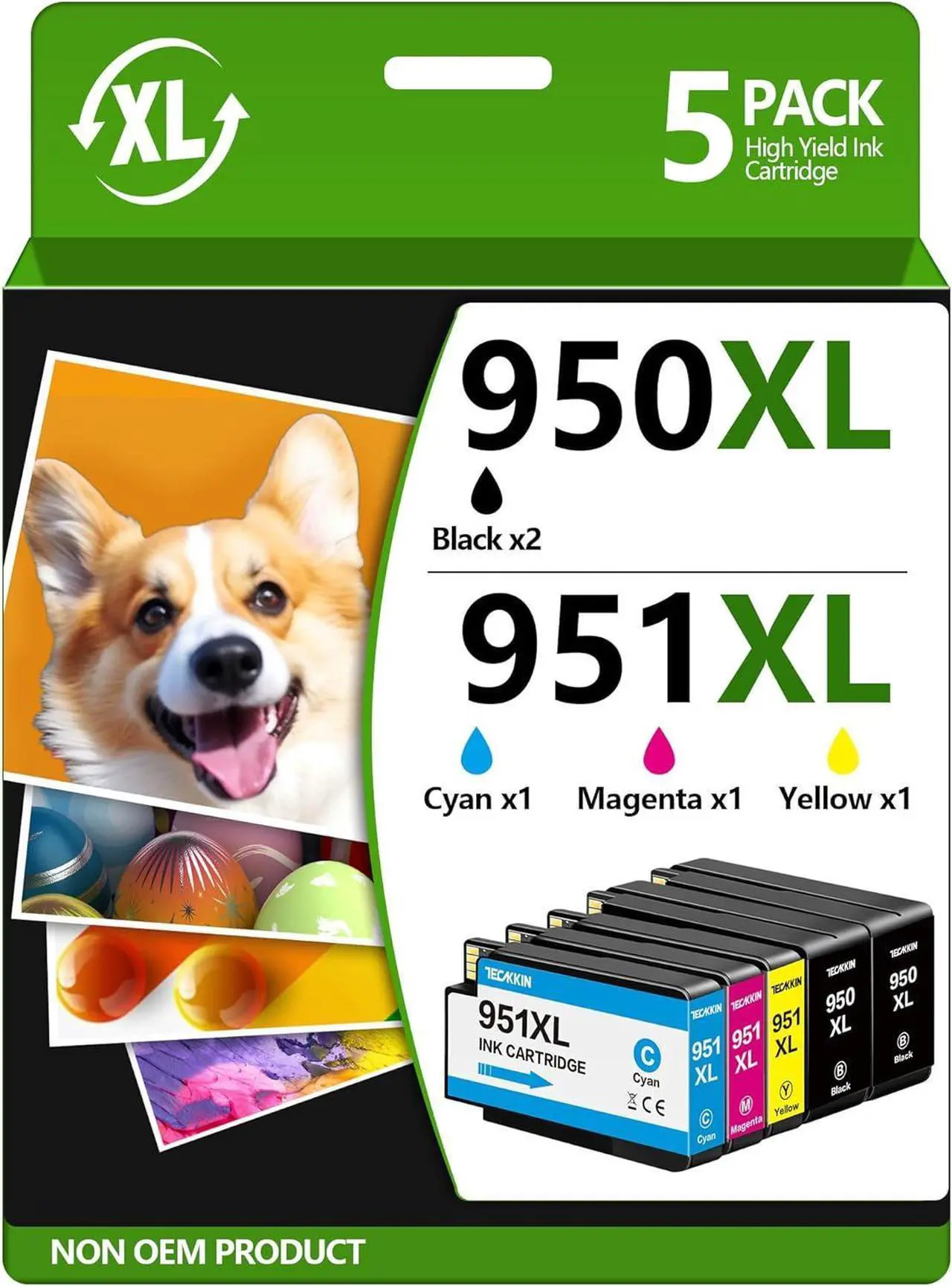 Main image of Ennovor 950XL 951XL Combo Pack (5-Pack) Compatible for High Yield HP 950 951 Ink Cartridges Combo Pack, 8600 8610 8620 8660 76DW 251DW, Best-for Home Office, Color, Black