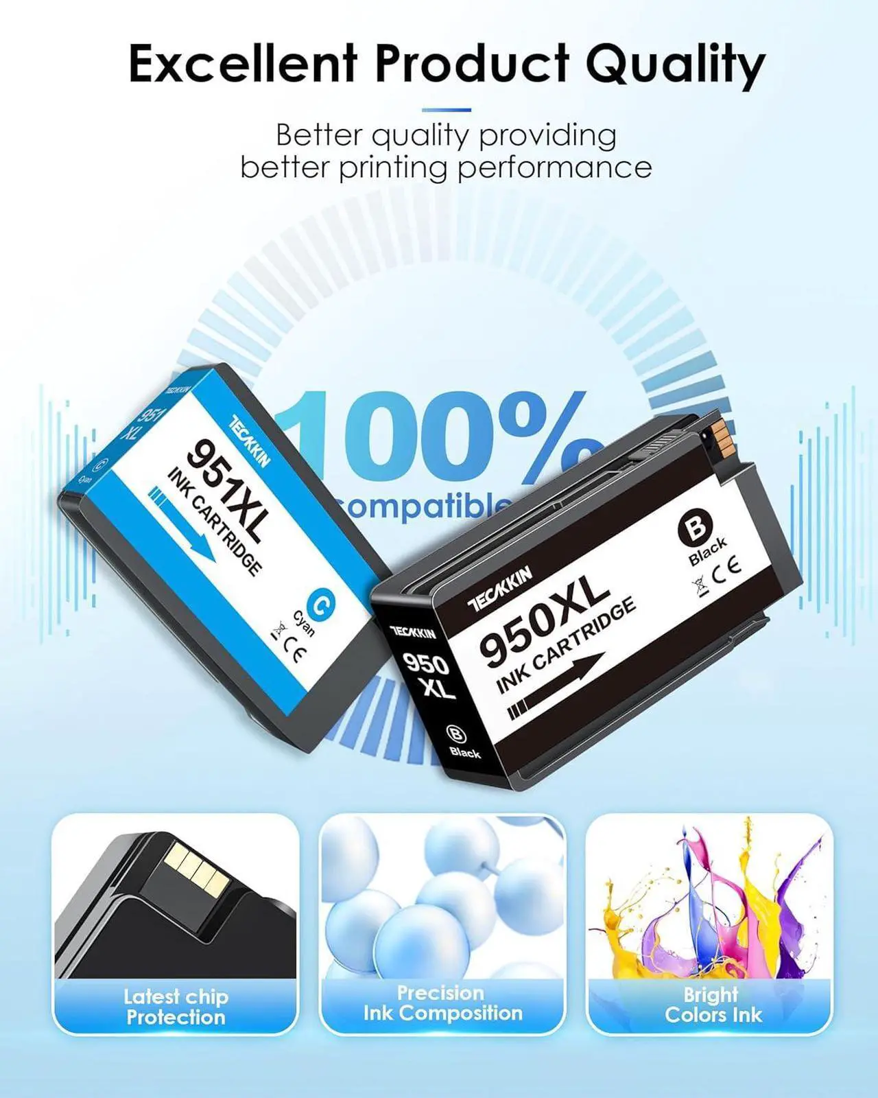 Alt view image 4 of 6 - Ennovor 950XL 951XL Combo Pack (5-Pack) Compatible for High Yield HP 950 951 Ink Cartridges Combo Pack, 8600 8610 8620 8660 76DW 251DW, Best-for Home Office, Color, Black