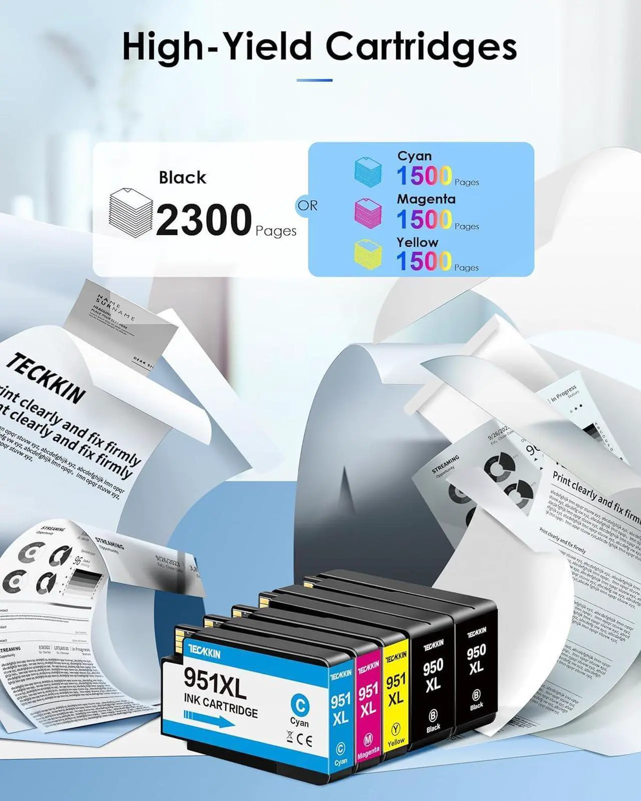 Alt view image 3 of 6 - Ennovor 950XL 951XL Combo Pack (5-Pack) Compatible for High Yield HP 950 951 Ink Cartridges Combo Pack, 8600 8610 8620 8660 76DW 251DW, Best-for Home Office, Color, Black