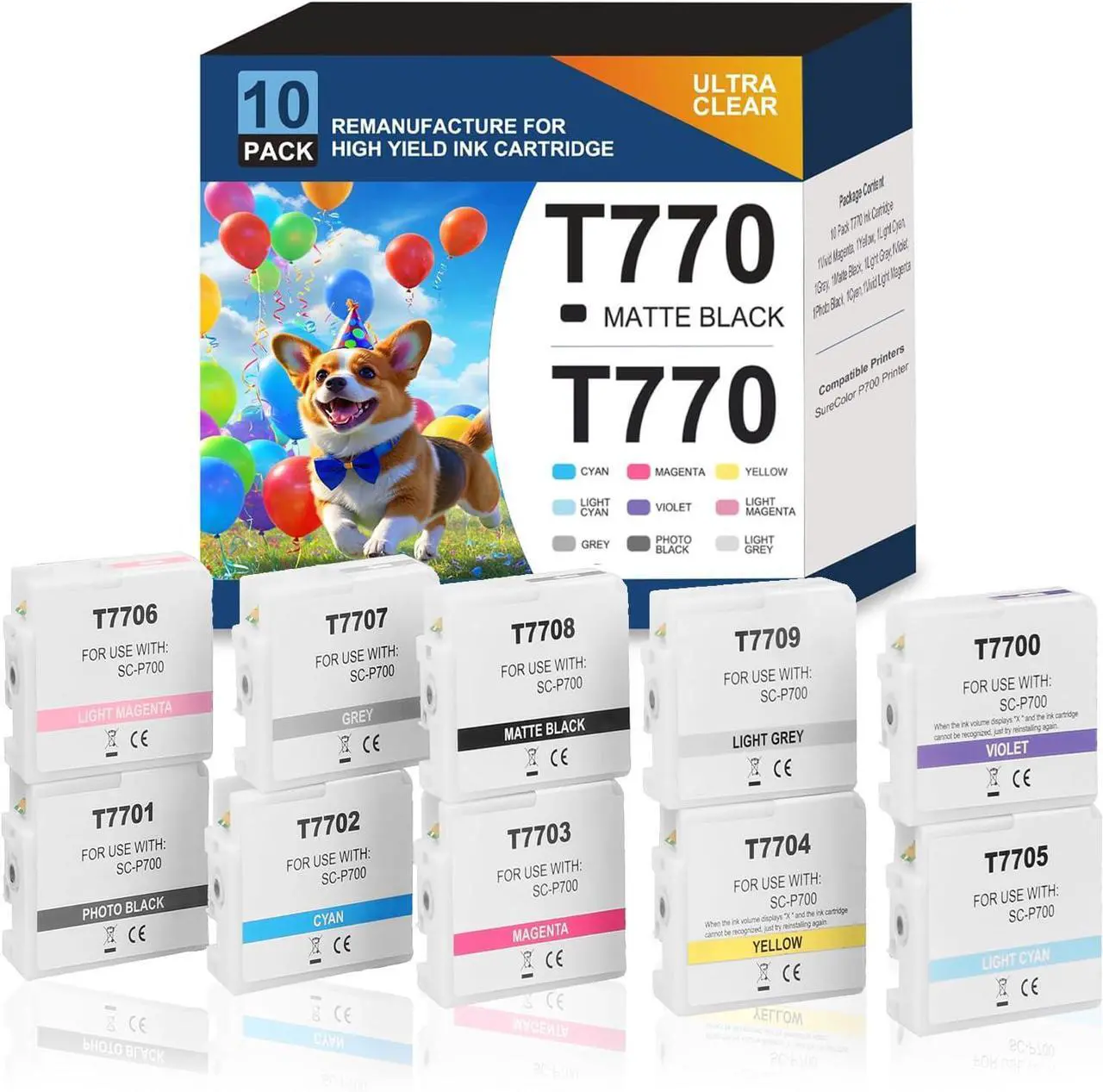 Main image of Ennovor High Yield 770 P700 T770 Ink Cartridges 10 Pack for T770020 T770120 T770220 T770320 T770420 T770520 T770620 T770720 T770820 T770920 Ink Replacement for SureColor P700 SC-P700 Printer
