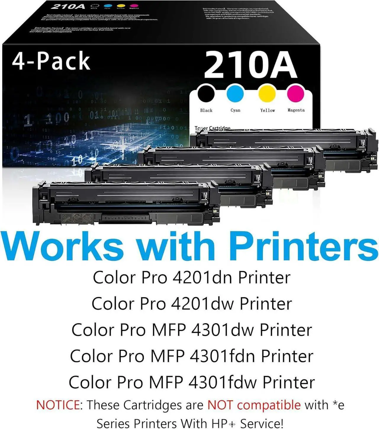 Alt view image 2 of 6 - Ennovor 210A Toner Cartridges 4-Pack (with Chip) : Replacement for 210A Toner Cartridges Color Pro MFP 4301fdw 4301fdn 4301dw Color Pro 4201dw 4201dn Printer