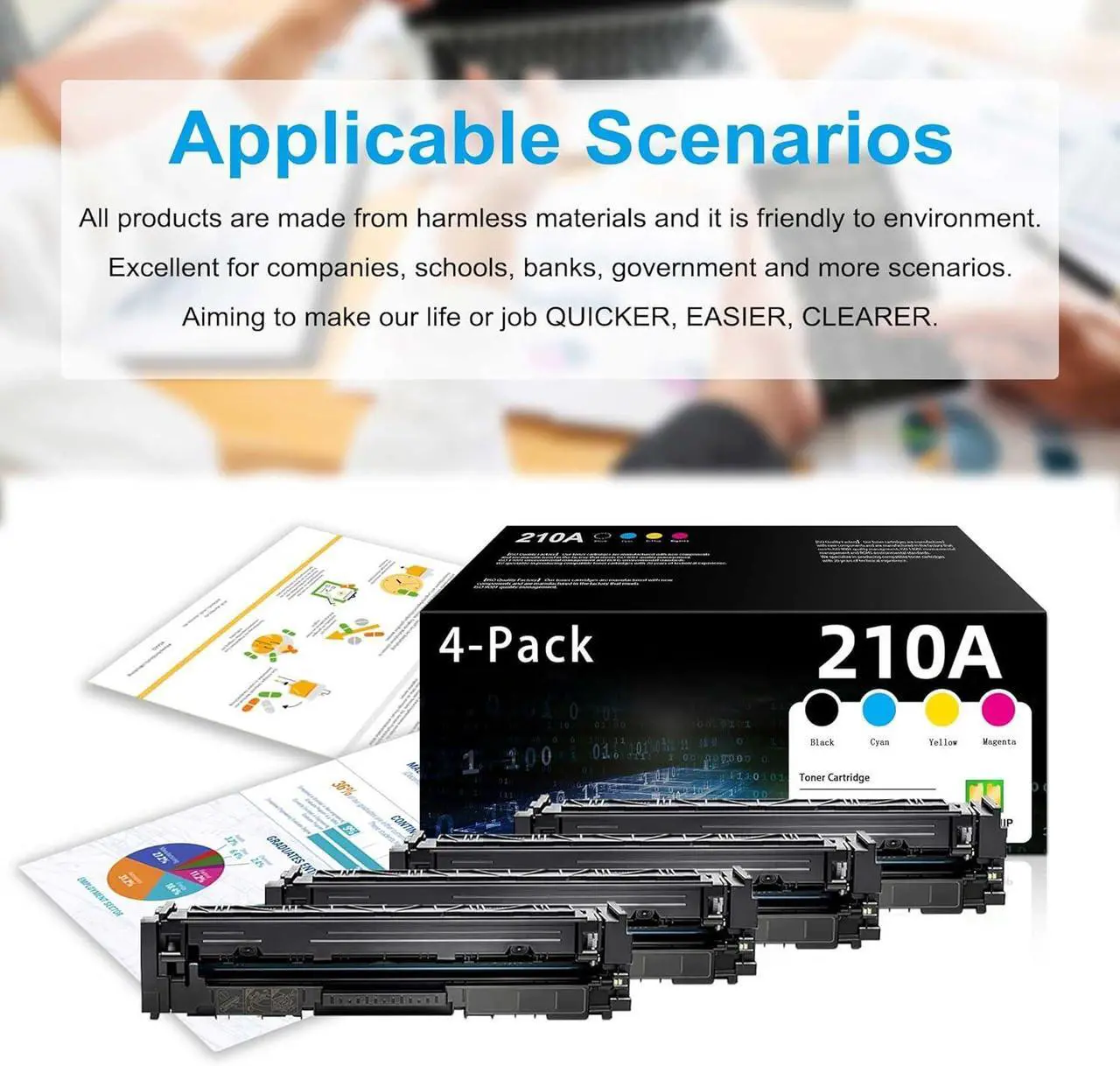 Alt view image 6 of 6 - Ennovor 210A Toner Cartridges 4-Pack (with Chip) : Replacement for 210A Toner Cartridges Color Pro MFP 4301fdw 4301fdn 4301dw Color Pro 4201dw 4201dn Printer