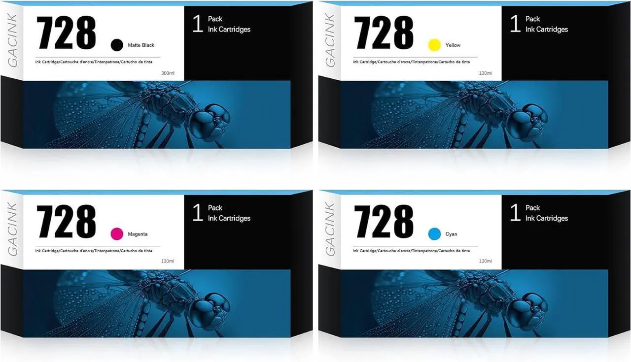 Main image of Ennovor 728 Ink Cartridges 4 Pack (300ml Matte Black / 130ml Cyan/Magenta/Yellow) Compatible with HP DesignJet T830 MFP & T730 Large Format Plotter Printers