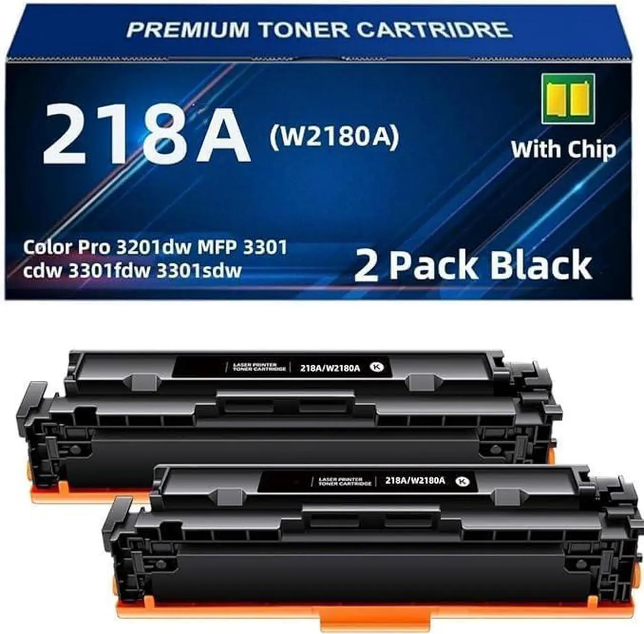 Main image of Ennovor 218A W2180A Black Toner Cartridge (with Chip) Replacement for HP 218X/218A to Compatible with HP Color Laser Jet Pro 3201dw MFP 3301cdw MFP 3301fdw MFP 3301sdw | 2 Pack Black Doroko