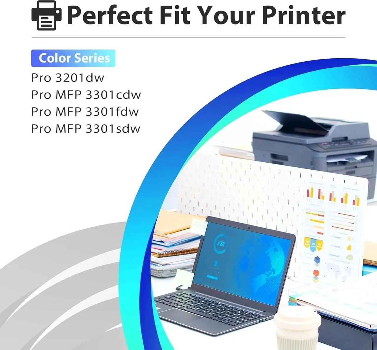 Alt view image 2 of 7 - Ennovor 218X Black Toner Cartridges with CHIP 1 Pack High Yield Replacement for 218X W2180X Toner Cartridge Color Pro 3201dw MFP 3301cdw 3301fdw 3301sdw Printer