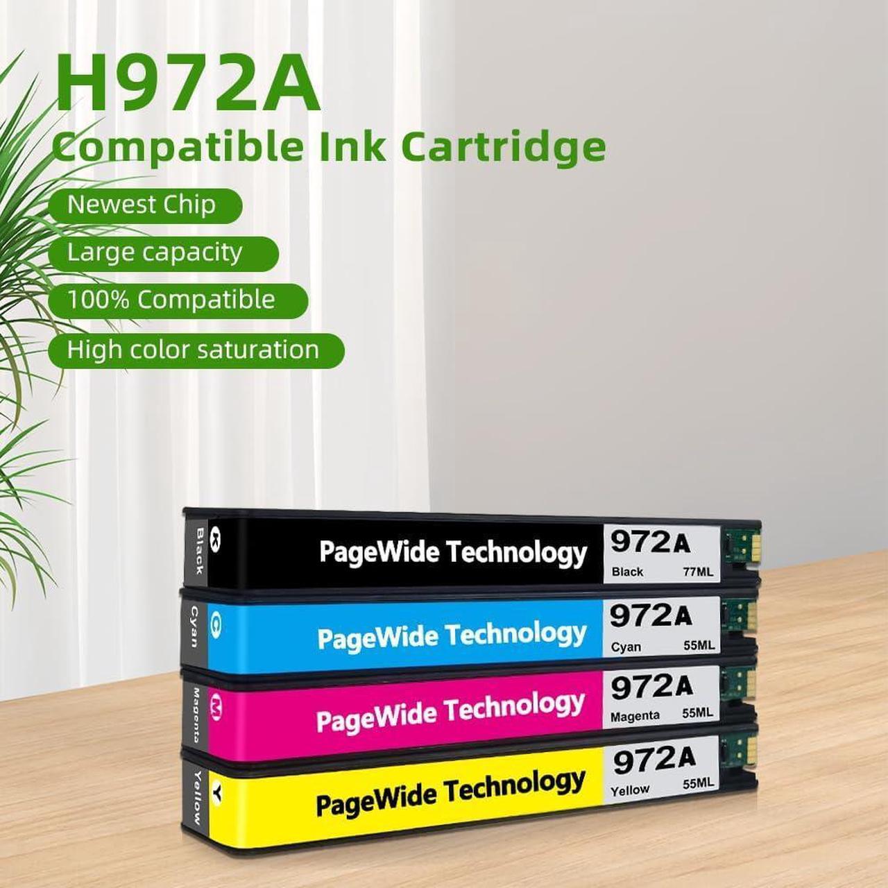 Alt view image 2 of 5 - Ennovor 4-Pack 972A Ink Cartridge Combo Pack Replacement for HP 972 972A Ink Cartridges Compatible with HP PageWide Pro 477dw 577dw 377dw 477dn 452dn Printers,Black Cyan Magenta Yellow
